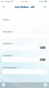 Screen - List of orders